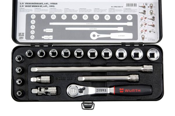 3/8" SET NASADNIH KLJUČEVA, ZEBRA, 19-DIJELNI