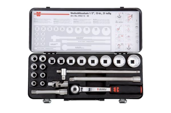 1/2" SET NASADNIH KLJUČEVA 12-KT, ZEBRA, 21-DIJEL.