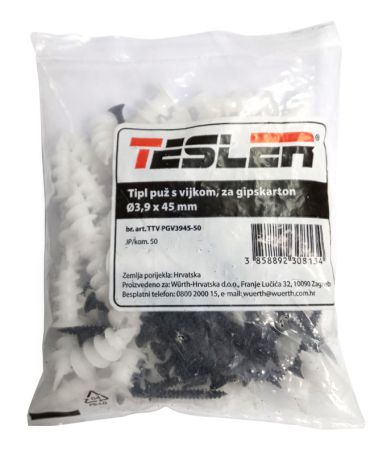 TIPLA PUŽ ZA GIPSK. S VIJKOM 3,9X45  50kom
