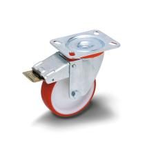 Kotač za transportne uređaje s rotirajućom pločicom i kočnicom